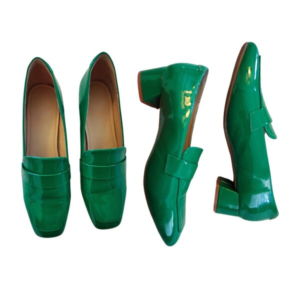 Green Faux Patent Leather Loafers - Women's Size 11 - Picture 3 of 5